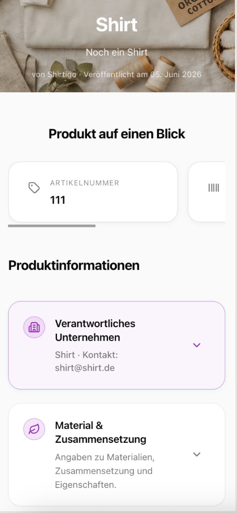 Beispiel: Öffentlicher Produktpass auf dem Smartphone